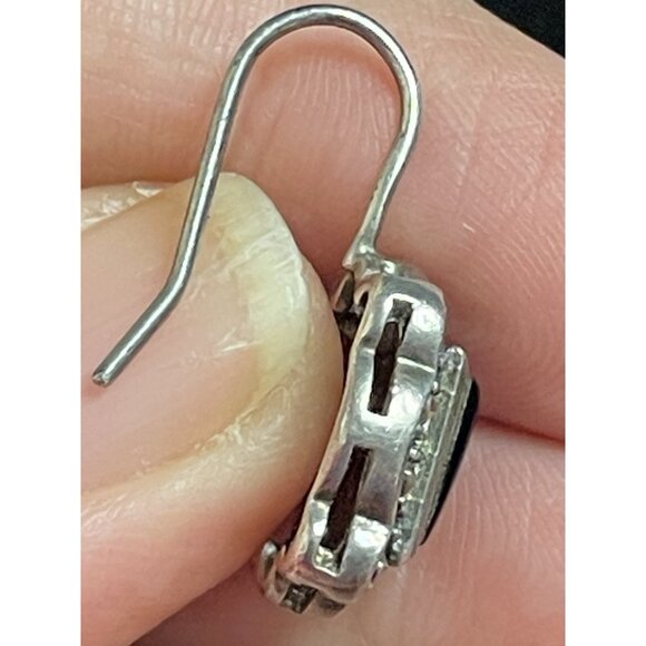 Vintage Sterling Silver 925 Onyx Marcasite Hook Earrings Signed DBJ - Picture 8 of 9